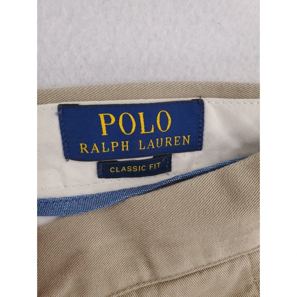 Polo Ralph Lauren Pants Mens 35x32*‎ Khaki Classic Fit Chino Flat Front Preppy